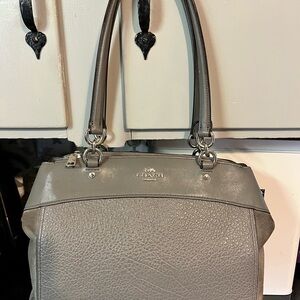 Coach leather satchel grey taupe pebbled shoulder bag triple compartment